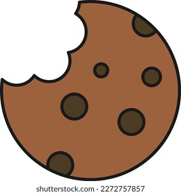 Vector illustration of a chocolate chip cookie. Pastry and sweets. Sweet food. Bitten cookie.