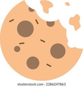 Vector illustration of a chocolate chip cookie. Bitten cookie. Traditional pastries and cookies.