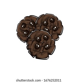 Vector illustration of chocolate chips cookies isolated on white background. Biscuit, small baked, crisp pastry with choco chips.