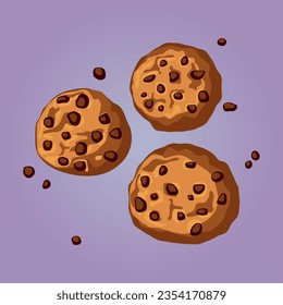 Vector illustration of chocolate chips cookies. Size 2000x2000 px. The Idea for design products decoration, textile decoration.