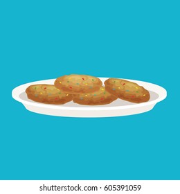 Vector Illustration Of   Chocolate Chips Cookies  On A White Plate