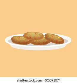 Vector illustration of   Chocolate chips cookies  on a white plate