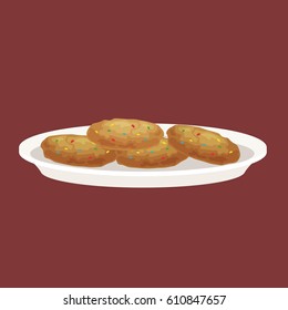 Vector Illustration Of   Chocolate Chips Cookies  On A White Plate