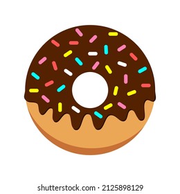 Vector illustration of chocolate coated donuts sprinkled with sugar bars on white background.