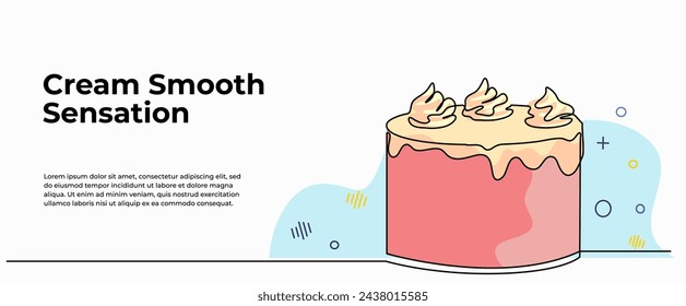 Vector illustration of chocolate covered birthday cake. Modern flat in continuous line style.