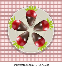 Vector illustration , chocolate covered strawberries on a plate