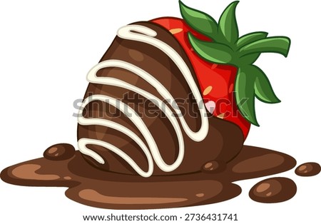 Vector illustration of a chocolate covered strawberry sitting in a pool of melted dark chocolate