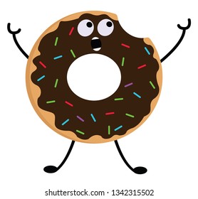 Vector illustration of a chocolate cream donut with colorful sprinkles on white background 