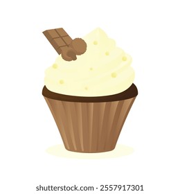 vector illustration of a chocolate cupcake with a chocolate bar on top