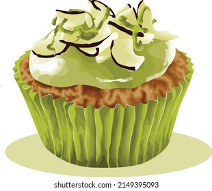 vector illustration of Chocolate cupcake with coconut and matcha topping