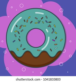 vector illustration chocolate donut with mint glaze