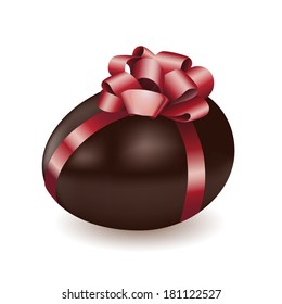 Vector illustration of chocolate egg with red bow