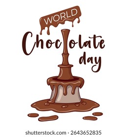 Vector illustration of chocolate fountain with flowing melted chocolate drops on white background – perfect for dessert-themed parties, kids events, textile prints, and holiday decorations