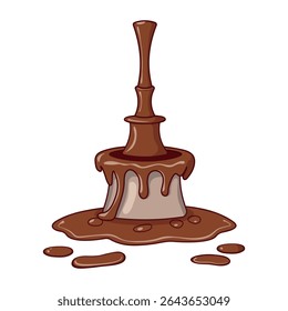 Vector illustration of chocolate fountain with flowing melted chocolate drops on white background – perfect for dessert-themed parties, kids events, textile prints, and holiday decorations