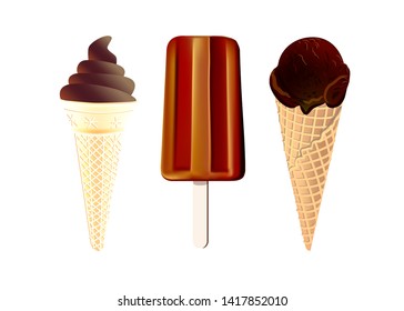 Vector illustration of a chocolate ice cream collection. Image of a collection of sweets.