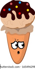 Vector Illustration Chocolate Ice Cream with Innocent Face Expression