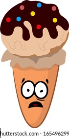 Vector Illustration Chocolate Ice Cream with Fear Face Expression
