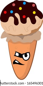 Vector Illustration Chocolate Ice Cream with Angry Face Expression