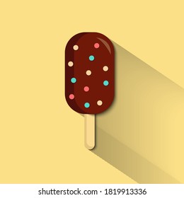vector illustration of chocolate Ice Cream stick with flat design papercut style