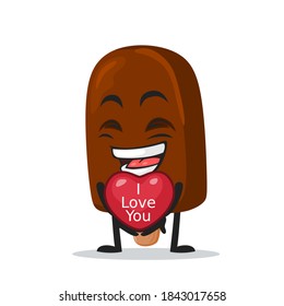 ilustración vectorial del helado de chocolate en la mascota o personaje de stick dar símbolo de amor y dice que te amo