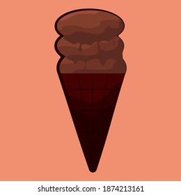Vector illustration of chocolate ice cream on a pink background.
