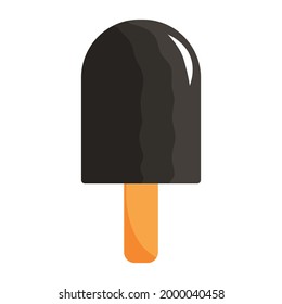 Ilustración vectorial del helado de chocolate sobre un palo de dibujo plano. Sabrosos dulces de verano, sorbete, descomposición