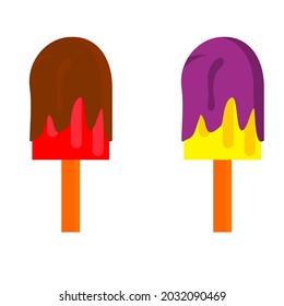 Vector illustration of chocolate ice cream, strawberry, banana, grape