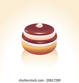 Vector illustration of Chocolate icing covered donut decorated with a cream drop.