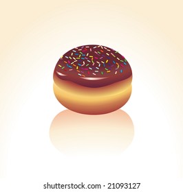 Vector illustration of chocolate icing covered and candy spingled donut