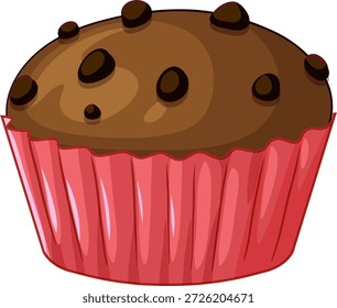 Ilustração vetorial de um muffin de chocolate com batatas fritas em um forro rosa sobre fundo branco