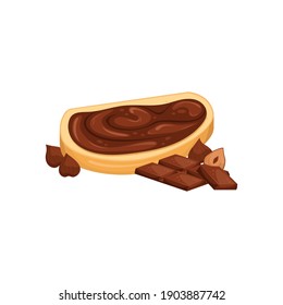 Vector illustration of a chocolate paste sandwich. Sweet snack. Chocolate-nut paste.