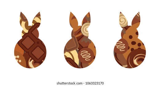 vector illustration chocolate rabbits for ester and candy bar designs 