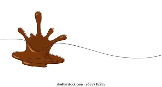 Vector illustration of a chocolate splash captured mid-air in a single line art style, perfect for dessert branding visuals.
