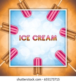 Vector illustration of chocolate and strawberry stick ice cream.