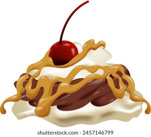 Vector illustration of a chocolate sundae with cherry.