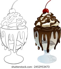 Vector illustration of a chocolate sundae dessert