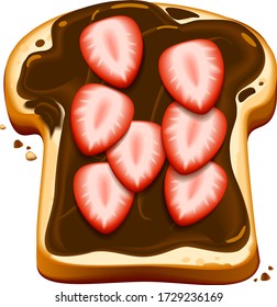 Ilustración vectorial de tostadas de chocolate, pan tostado con chocolate esparcido y algo de fresa encima , desayuno