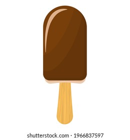 vector illustration of chocolate-covered ice cream on a wooden stick