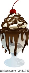 Vector illustration of a chocolate-covered ice cream sundae