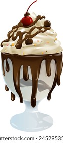 Vector illustration of a chocolate-topped ice cream sundae