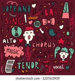 Vector illustration of choir performance doodles set. Concept for postcards, invitations, poster prints. 