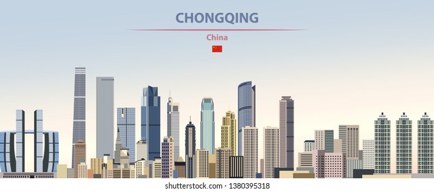 Vector illustration of Chongqing city skyline on colorful gradient beautiful daytime background