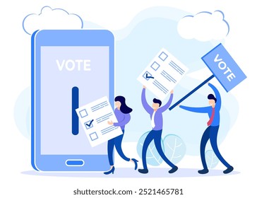Vector illustration of choosing candidates, citizens voting and determining candidates. Symbolic referendum and poll choice event.