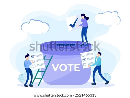 Vector illustration of choosing candidates, citizens voting and determining candidates. Symbolic referendum and poll choice event.