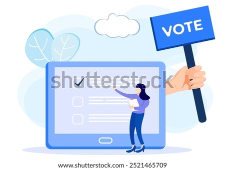 Vector illustration of choosing candidates, citizens voting and determining candidates. Symbolic referendum and poll choice event.