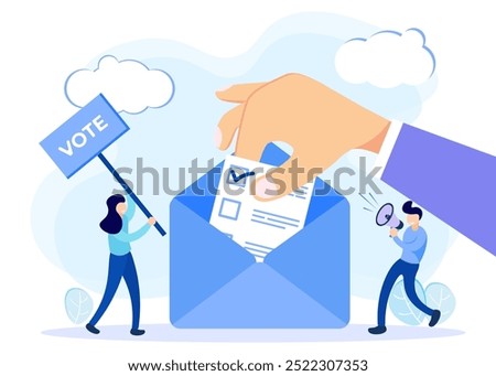 Vector illustration of choosing candidates, citizens voting and determining candidates. Symbolic referendum and poll choice event.