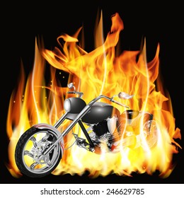 Vector illustration chopper with flames and customize