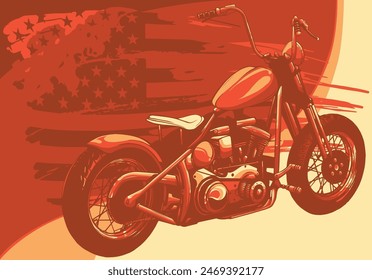 Ilustración vectorial de motocicleta chopper con bandera americana