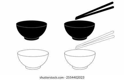 vector illustration chopsticks dan bowl icon set isolated on the white background