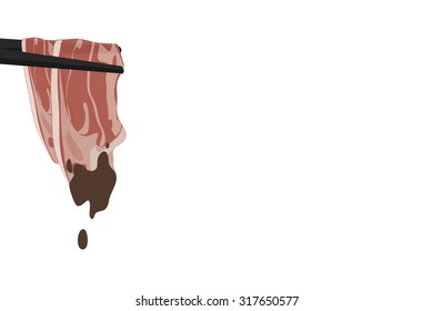 vector illustration Chopsticks pork slider on transparent background
